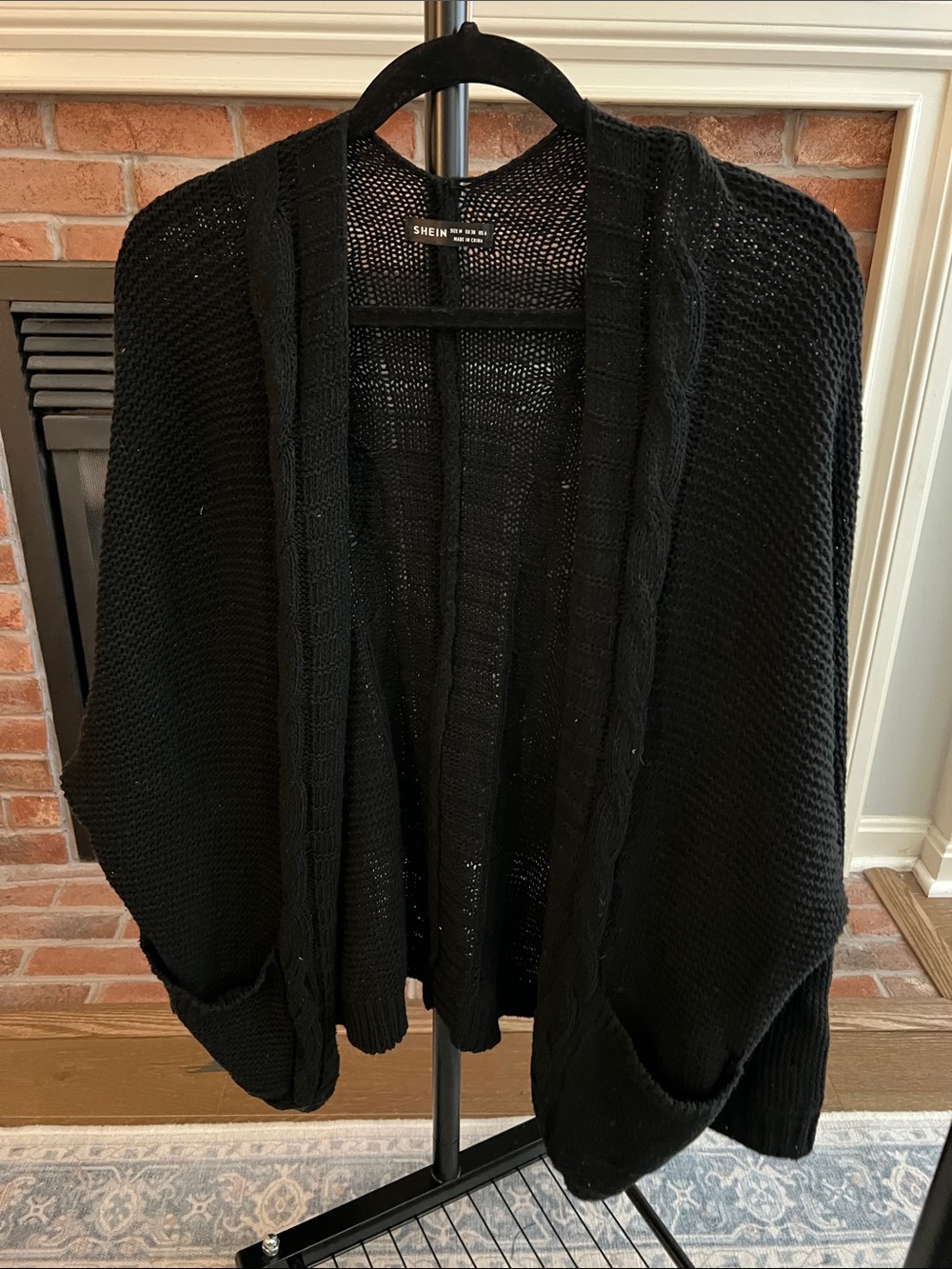 SHEIN Black Chunky Open-Front Knit Cardigan